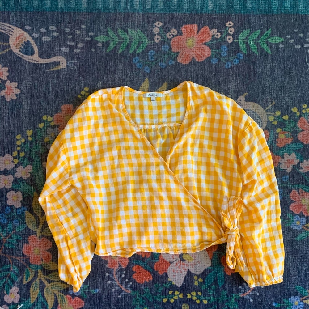 Madewell Wrap Top in Yellow Gingham